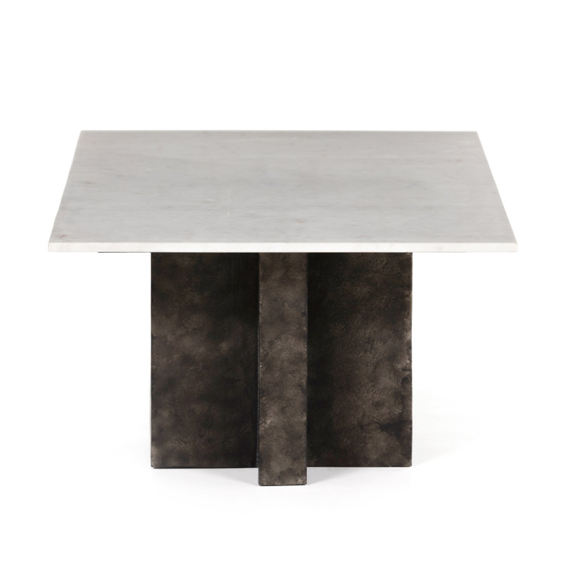 Terrell Marble Coffee Table, Polished White Marble