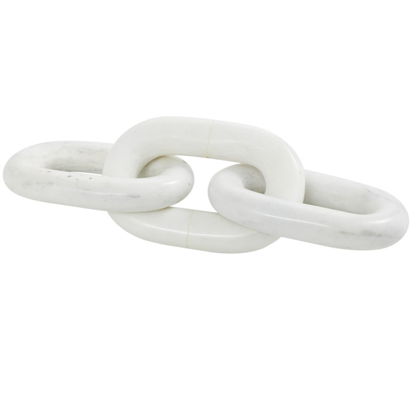 Marble Handmade Geometric 3 Link Chain Decorative Sculpture, White