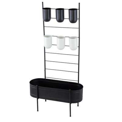 Multi-Tiered Plant Stand with Buckets and Trough - 32" x 14" x 60" - Black