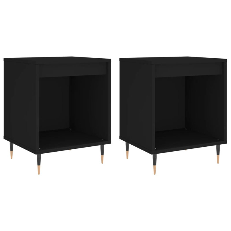 Plainsboro Solid Wood Bedside Table, Black, Set of 2