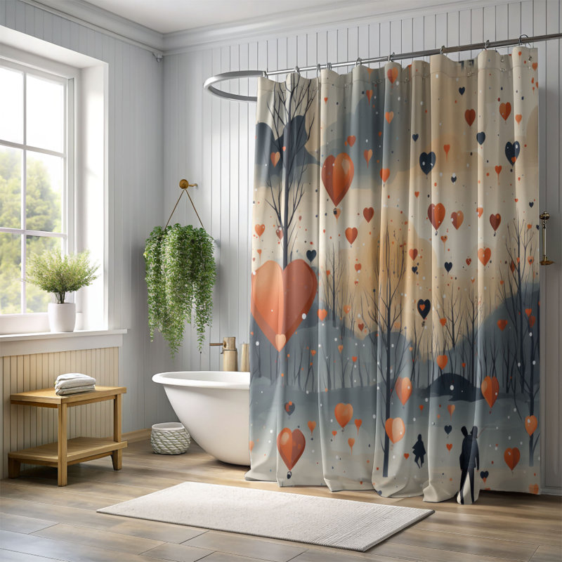 Motif de câlin - Rideau de douche haut de gamme, H 74 po x l 71 po