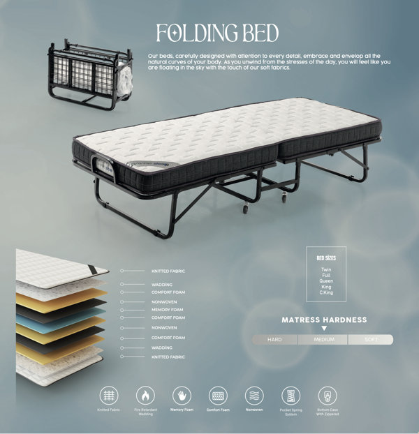 Alwyn Home Folding Bed with Memory Foam Mattress - 75 x 38 Twin Size Bed  Frame - Portable and Foldable - Strong Back Support & Reviews