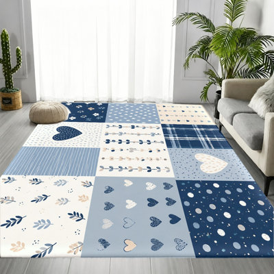 Tapis blanc à motif floral en patchwork à motif écossais, motif d'épissage artistique, tapis doux antidérapant durable et lavable à la machine, décoration intérieure élégante pour salon, chambre à coucher, appartement