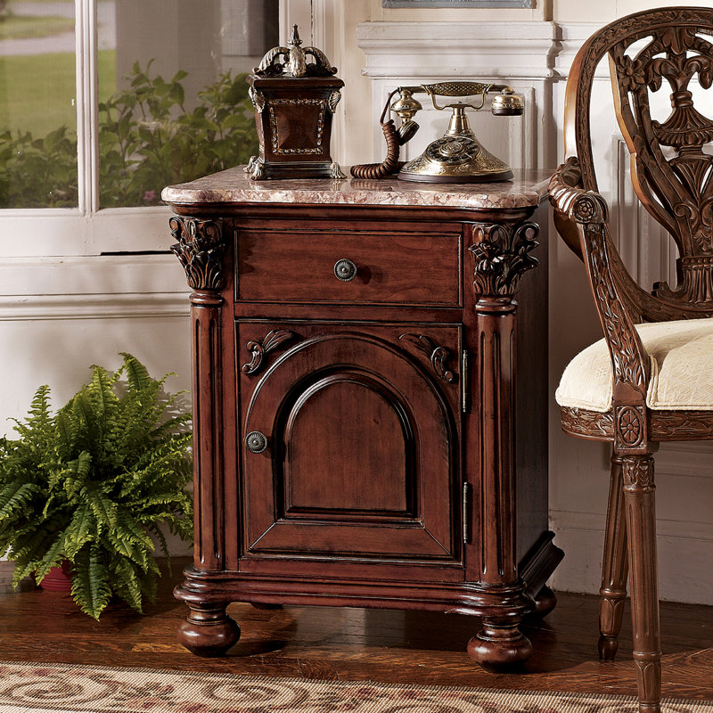 Cremona 22" Marble Top Wood End Table with Storage