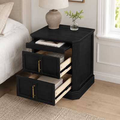 Modern Multifunctional Nightstand with Charging Station, 2-Drawer Bedside Table with Pull-Out Tray, MDF Wood, Black
