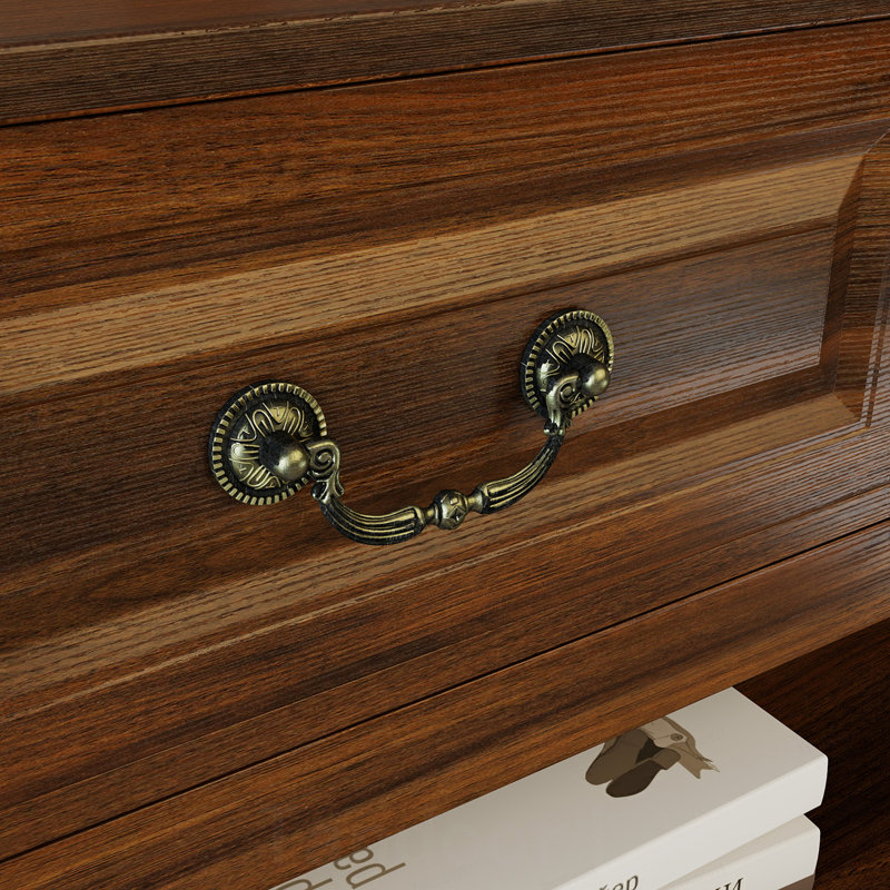 Console en bois avec 3 tiroirs, façades de tiroirs encastrées en bois aggloméré avec poignées en métal antique rétro, 2 tablettes de rangement ouvertes