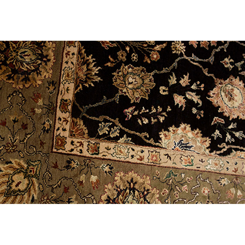 Tapis noir et brun de haute qualité noué à la main, Rectangle 9 pi 1 po x 12 pi 2 po