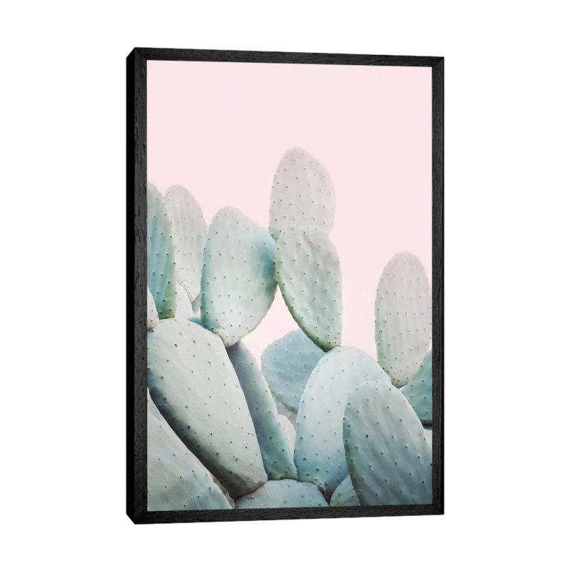 Pink Pastel Cactus 1 Piece Floater Frame Wall Art on Canvas