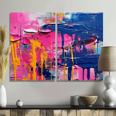 Explosions roses et bleues de couleurs - art mural abstrait