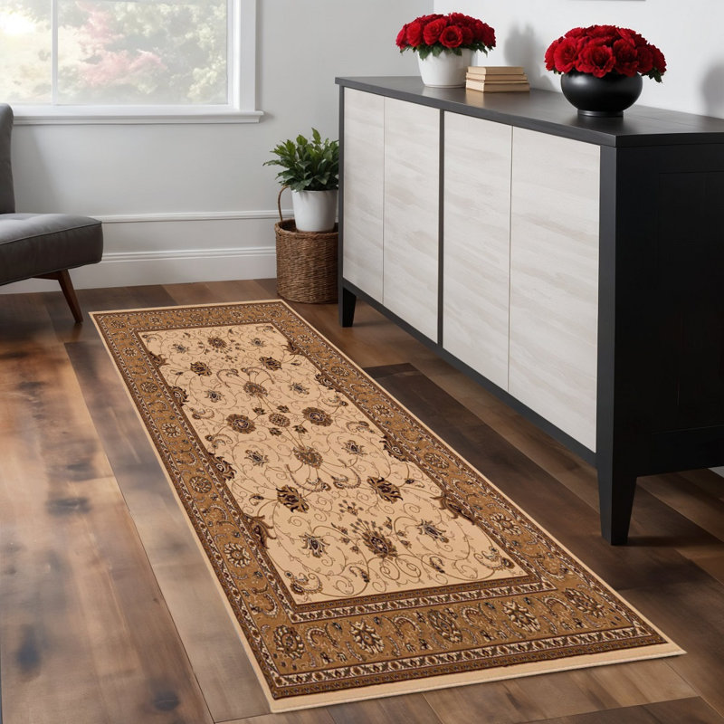 Tapis de couloir oriental brun clair et brun 7 pi