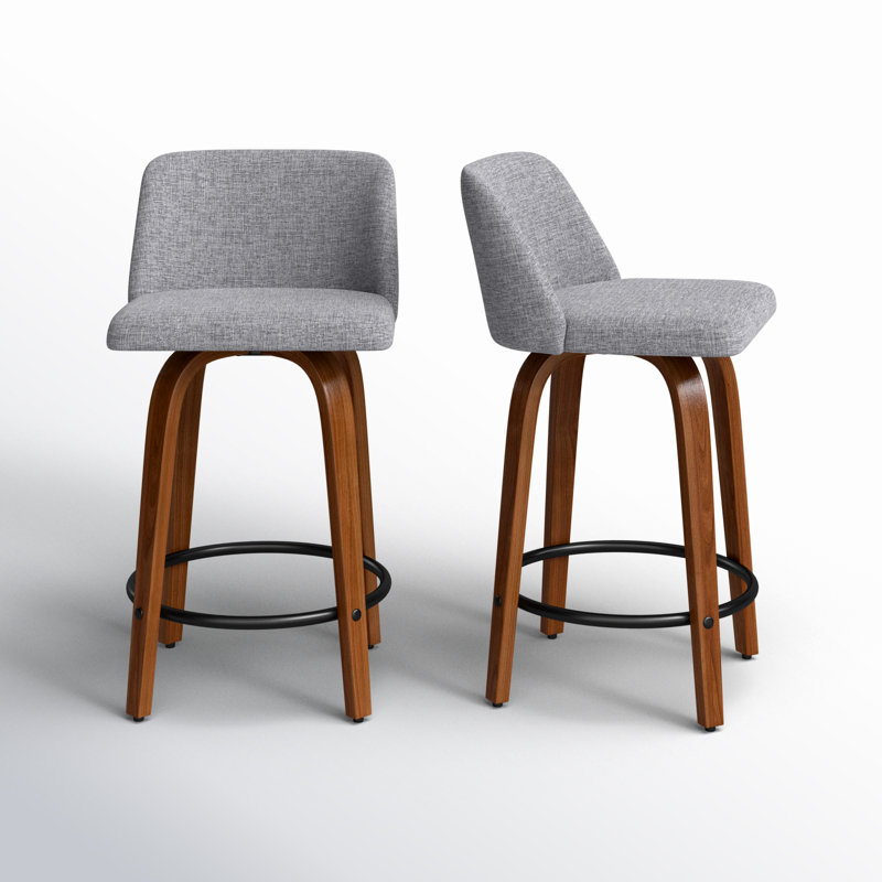 Brodin Swivel Upholstered Counter Stool, Gray, Counter Stool (24" Seat Height), Walnut/Black