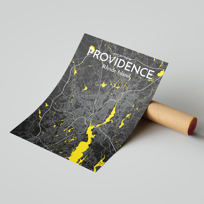 Providence, carte de la ville, impression, H 24 po x l 18 po, Noir/jaune