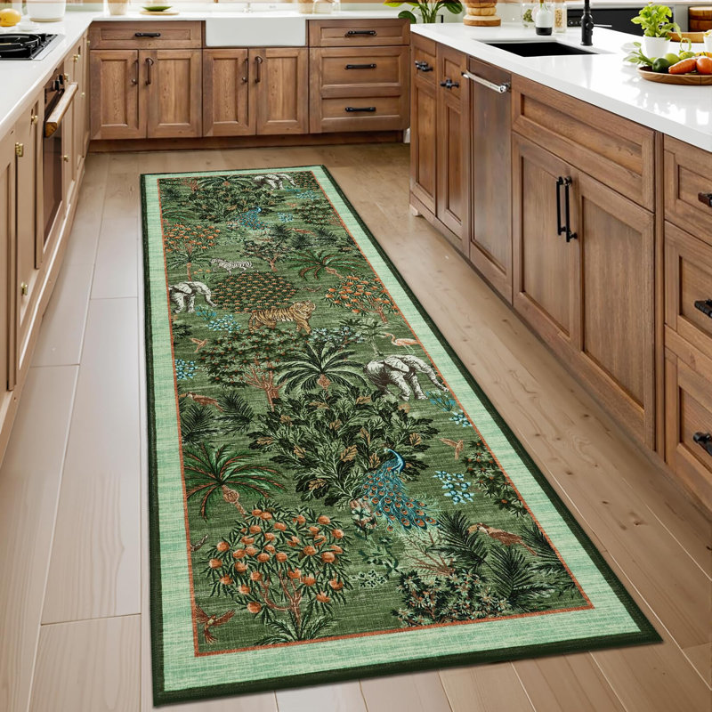 Animal Print Braided Area Rug, Light green, 230*60cm