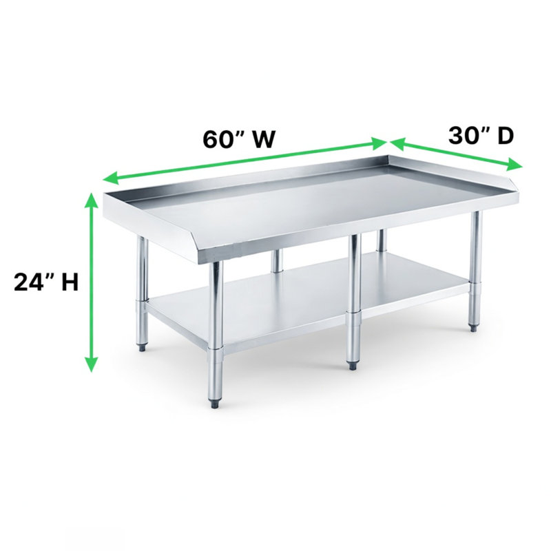 Support pour ustensiles Express KitchQuip en acier inoxydable de 61 cm (24 po) de hauteur avec tablette inférieure réglable, 152 cm (60 po) de largeur x 76 cm (30 po) de profondeur