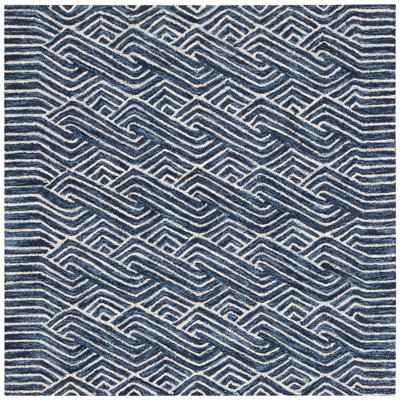 Emmett Hand Tufted Wool/Cotton Geometric Rug in Dark Blue/Ivory