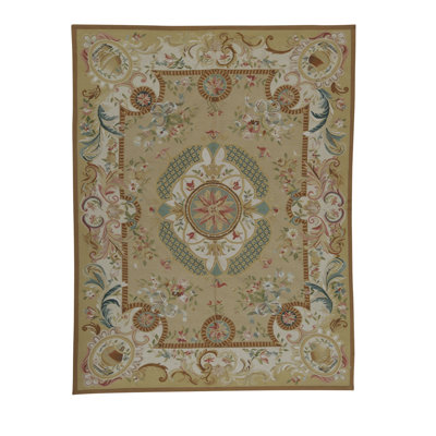 Tapis ivoire et rouge noué à la main de haute qualité