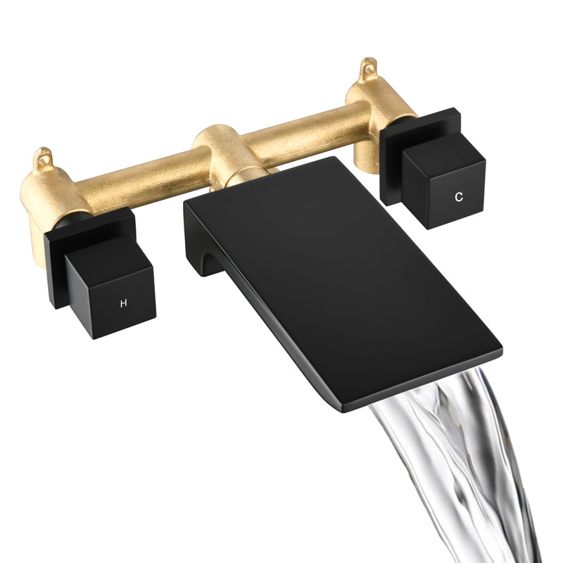 Wall Mounted Tub Spout With Waterfall Flow, Solid Brass Bathroom Bathtub Faucet , High Flow Rate With Dual Handle Control