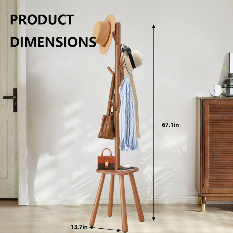 Coat Rack Freestanding Stand, Brown