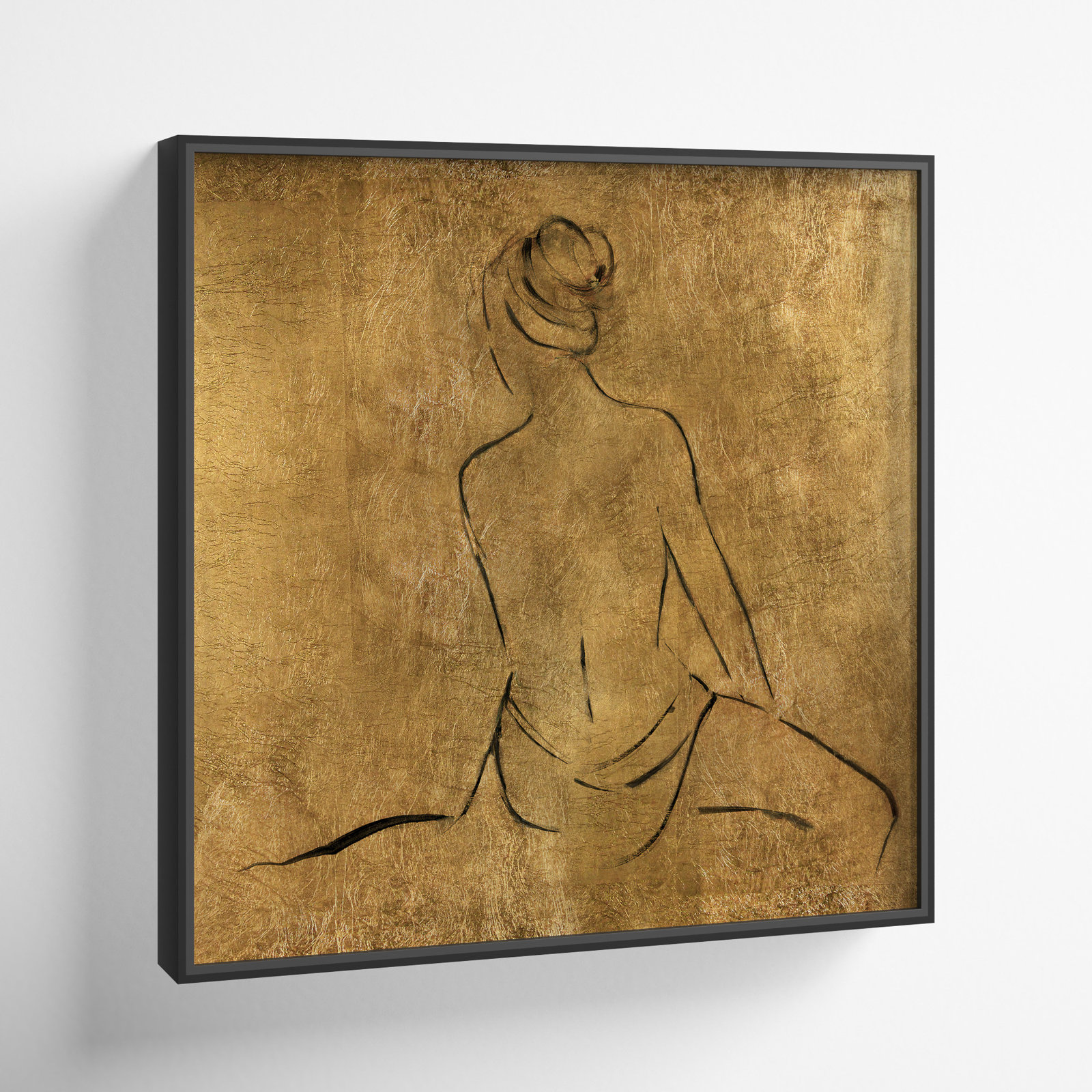 Golden Bather II by Sally Swatland - Painting Print, Black Framed Canvas, 17.5" H x 17.5" W x 2" D