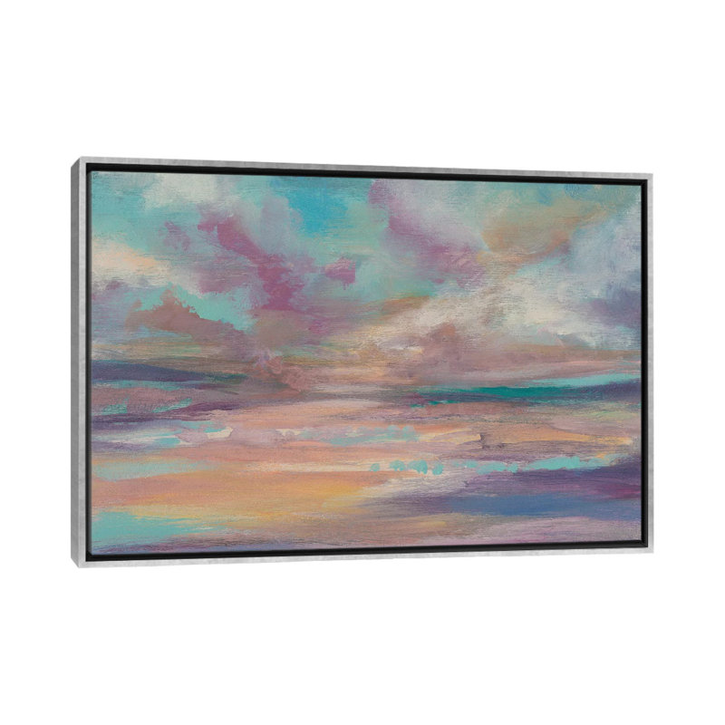 Reproduction d’art, "Sunset Light I" par Jennifer Goldberger, H 26 po x l 40 po x 1,5 po, Toile avec cadre argenté
