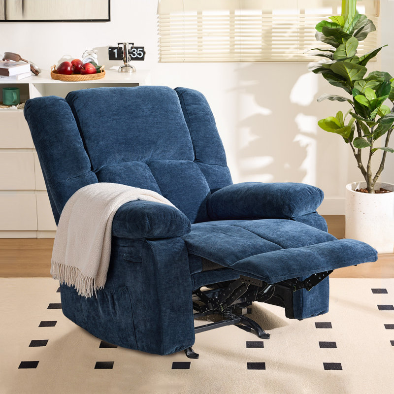 37.8'' Velvet Manual Rocker Recliner，Space-Saving Design for Small Rooms, Blue, 19.88" H X 22.44" W X 22.83" D