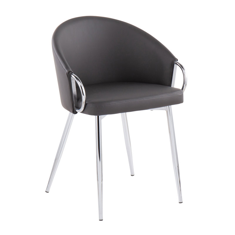 Josie 19.25'' H Faux Leather Upholstered Armchair, Gray, Chrome