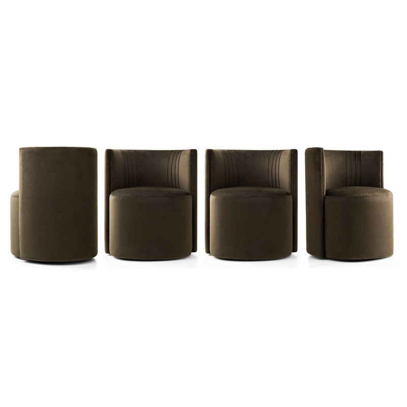 Chaises de salle à manger rembourrées en velours avec roulettes, Chocolat / Brun