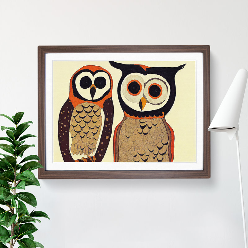 XH1022-9444X Unique Abstract Owl Art 1 Piece Single Picture Frame Wall Art, 25cm H x 34cm W x 2cm D, Walnut