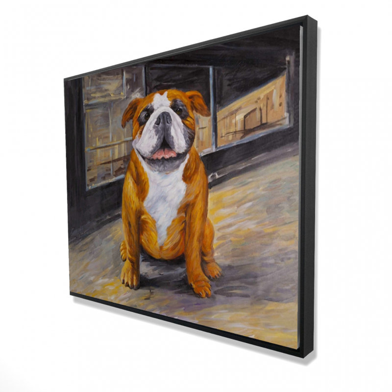 «Sourire bouledogue», décor de toile brune encadrée