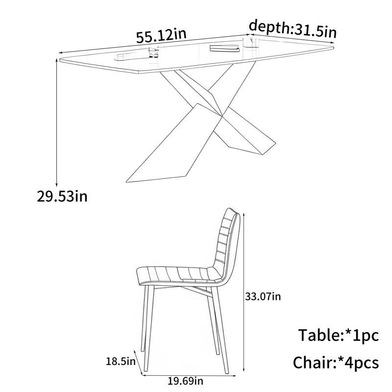 Table de salle à manger décontractée de luxe italien, H 29,53 po x l 55,12 po x P 31,5 po