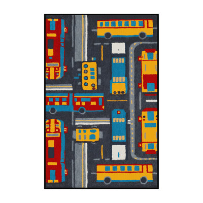 Machine Washable Transportation Brown Area Rug