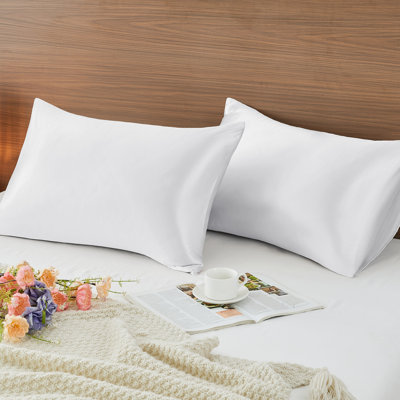 Goose Down Feather Pillows with Cooling Satin Cases, Hotel Soft Bed Pillows for Side Back Sleepers