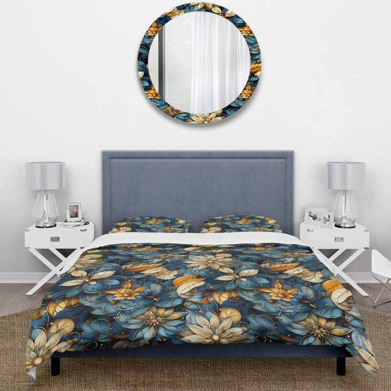 Chrysanthemums Mandala Boho Pattern I Duvet Cover, King Duvet Cover + 2 King Shams