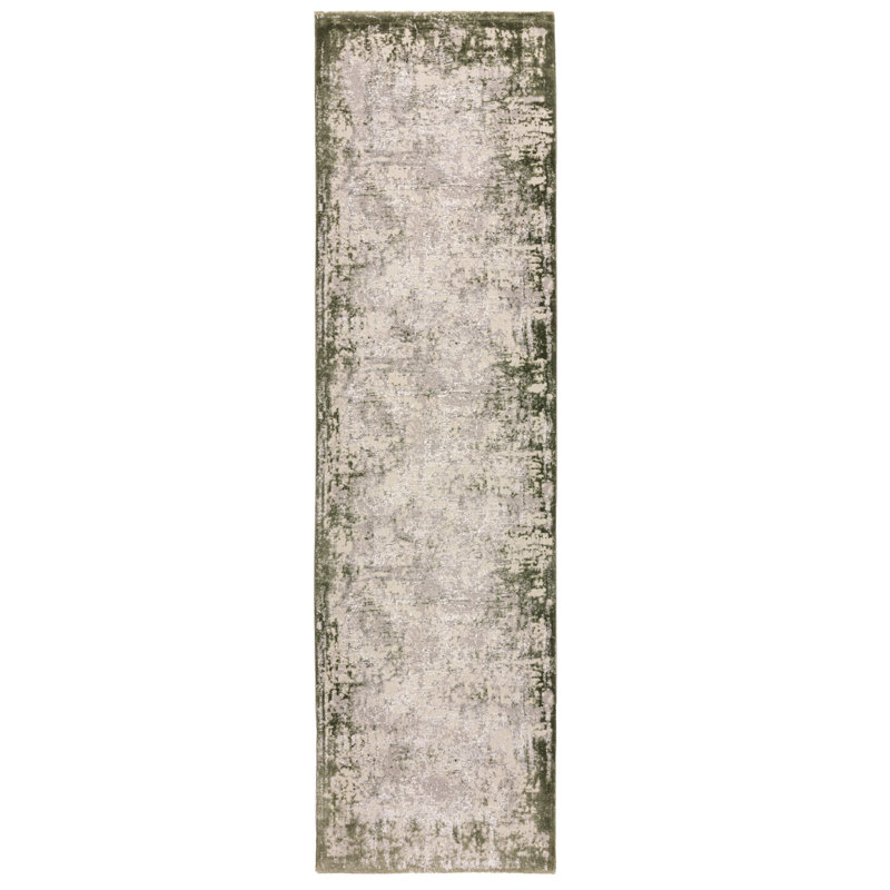 Abrienne Soft Shiny Border Green/Grey Rug, Rectangle 66 x 240cm