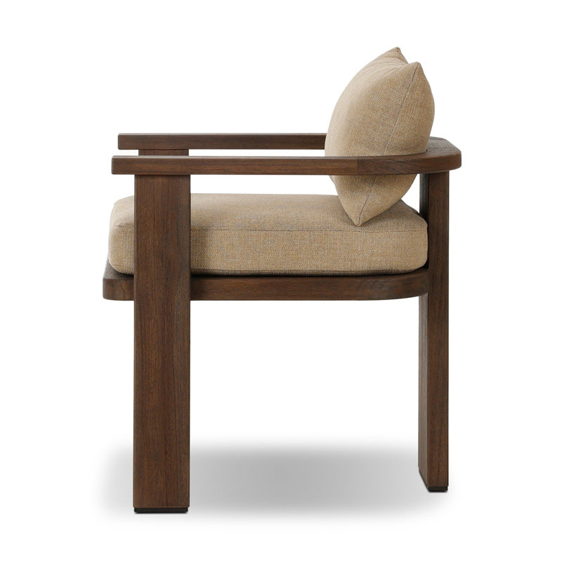 Tahana Outdoor Dining Armchair-Hayes Fog, Olympia Canvas, Stained Saddle Brown
