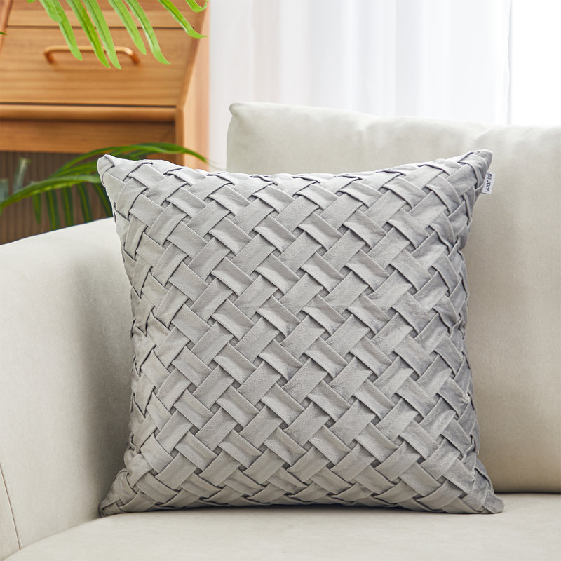 Velvet Weave Geometric Velvet Throw Pillow, Light Gray