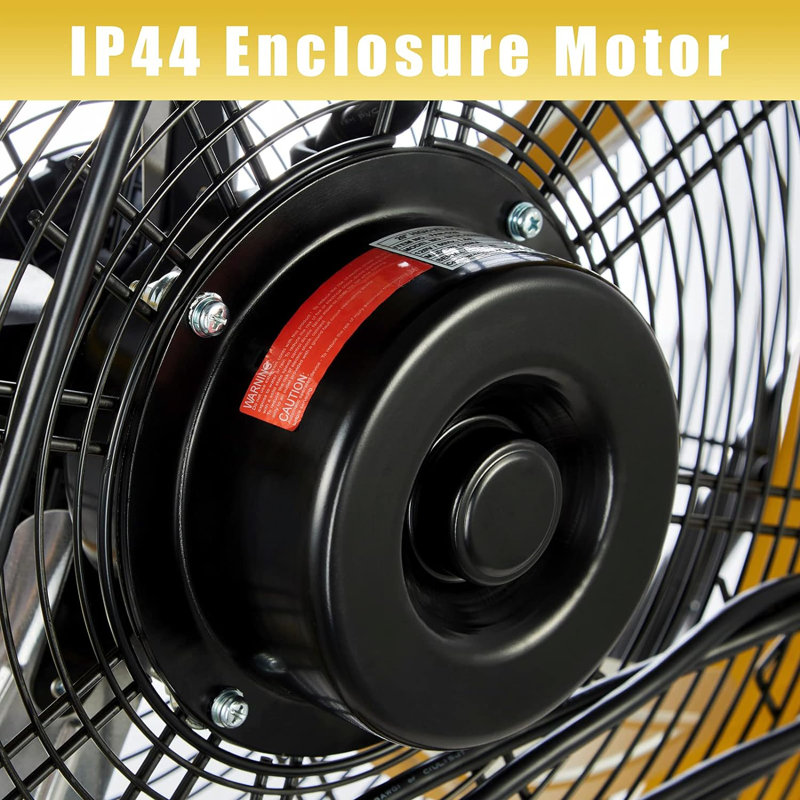 Heavy Duty Shroud Fan In Yellow With IP 44 Enclosed Powerful 1/4 Motor, High Velocity Air Circulator