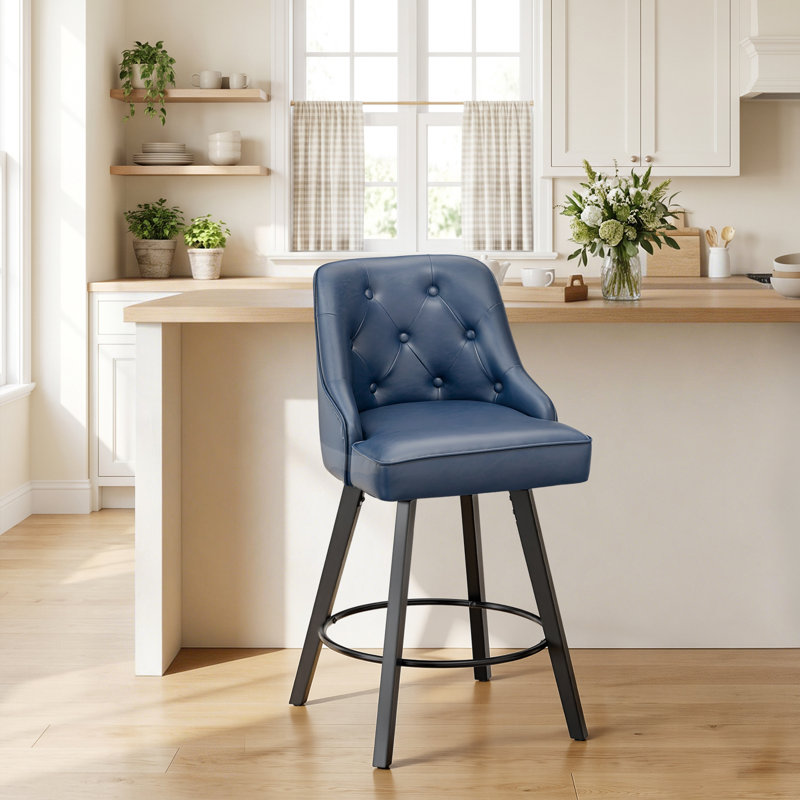 Élégant tabouret de bar pivotant à 360 ° en similicuir au design élégant avec coussin moelleux et structure robuste, Bleu, 1