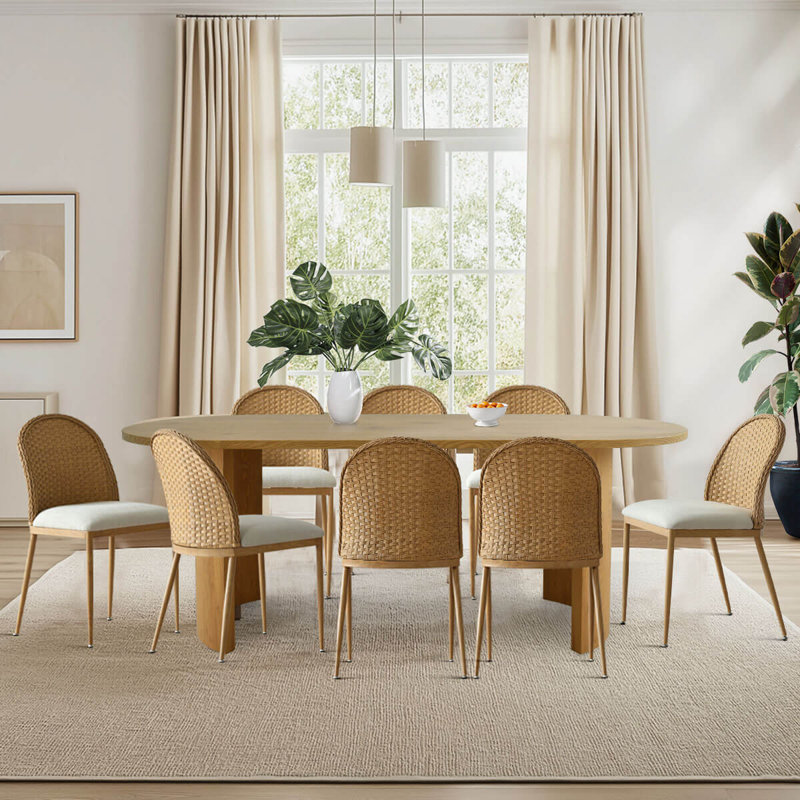9 Piece Oval Dining Set with 8 Woven Rope Chairs