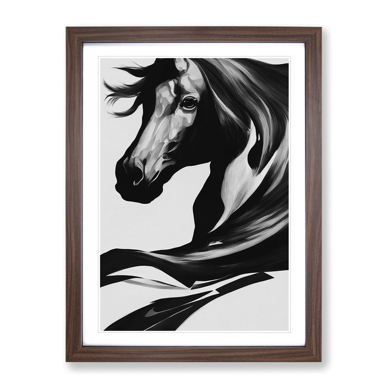 XV1022-2855X Monochrome Horse No.5 - Print, 48cm H x 36cm W, Walnut Framed Paper