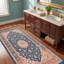 Tapis Granite2 traditionnel à médaillon délavé, style persan, bleu sarcelle, or et crème, lavable à la machine, antidérapant, à poils courts, pour l'intérieur et l'extérieur, adapté aux animaux domestiques, idéal pour le salon, la chambre, la salle à manger, l'entrée, le couloir ou le bureau.-638352230