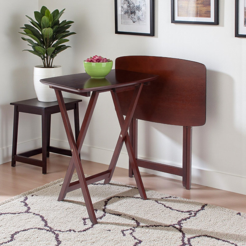 Ella Two-Piece Rectangular Snack Table Set with Dark Brown Finish, 21.45'' L X 14.79'' D