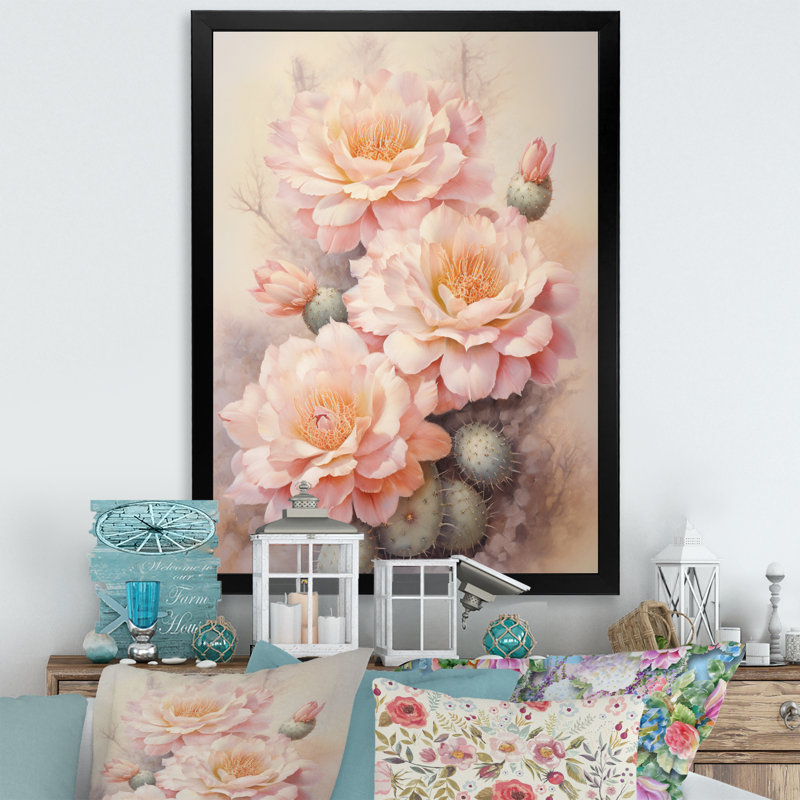 Yeidy, cactus rose, vert, impression romantique I, Cadre photo noir, H 20 po x l 12 po x P 1 po