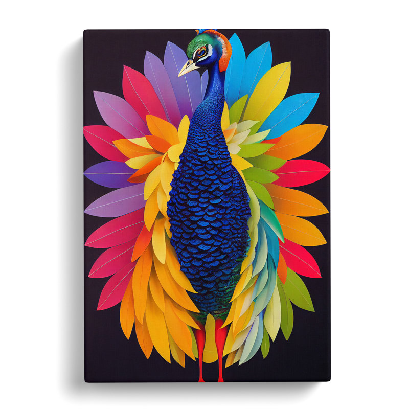 Bold Peacock Art No.4 - Wrapped Canvas, 60cm H x 40cm W x 3cm D
