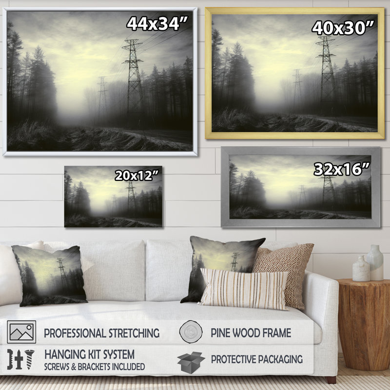 Lignes électriques brouillard d'hiver I, Toile tendue, H 24 po x l 32 po