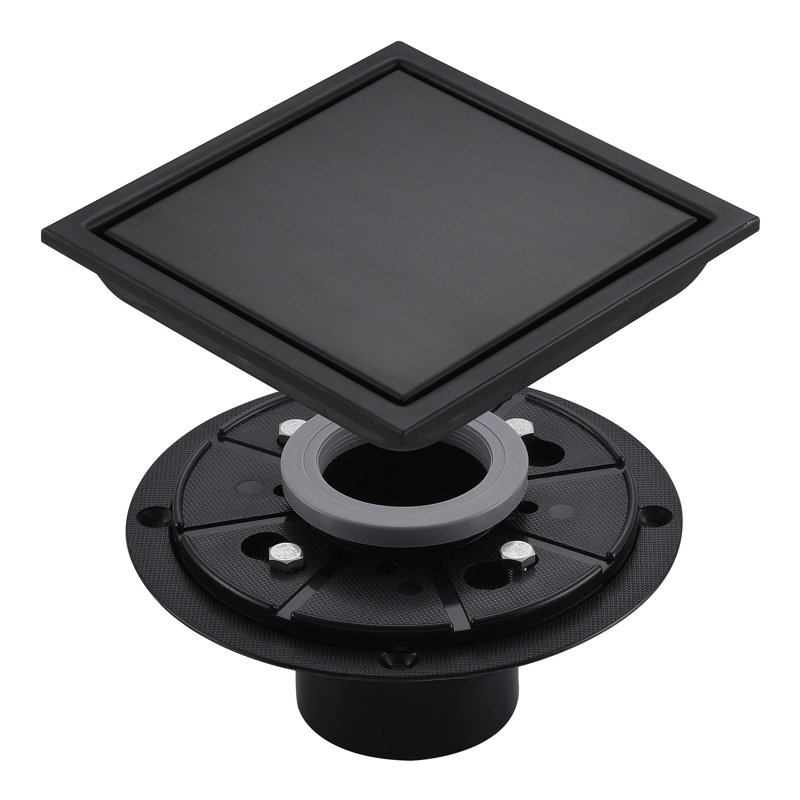 4.33'' Square Tile-In Shower Drain, Black