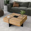 Table basse extensible brune à 4 voies avec 4 rangements cachés, panneau de particules robuste pour le salon-1333046493