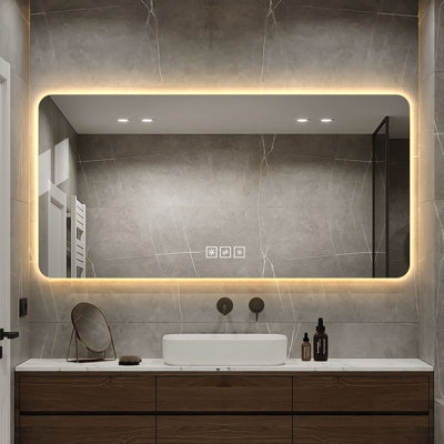 Miroir de salle de bain 48 x 24 po à DEL résistant à la corrosion avec éclairage à intensité variable tricolore et désembuage à une touche