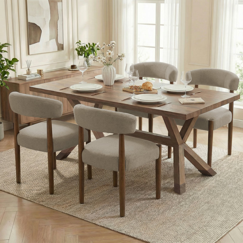 Upholstered Dining Chair Set of 4, Extra-Wide 20” Seat, Deep Cushioned Comfort, Plush Fabric, Solid Wood Legs, Brown