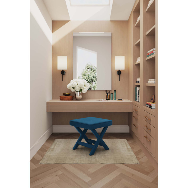 Faulkwoods Velvet Ottoman, Blue